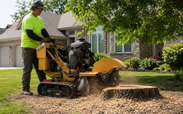 Grinder working through a large stump